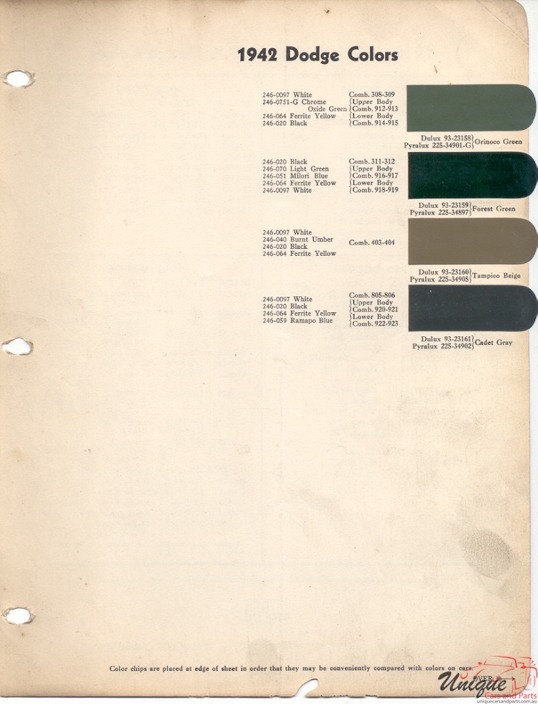 1942 Dodge Paint Charts DuPont 2